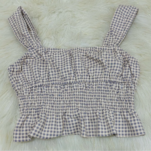 NWT WeWoreWhat Smocked Micro Gingham Peplum Ruffle Crop Top Size M - Picture 4 of 7